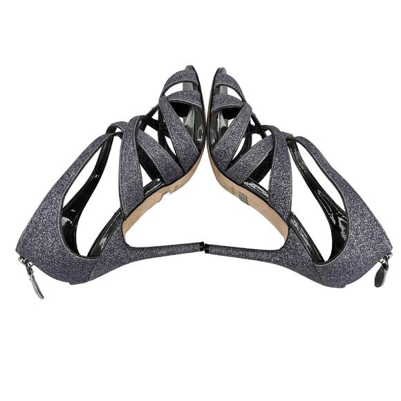 Badgley Mischka Junebug Criss Cross 4" Heels 6.5 Charcoal Glitter - Picture 4 of 14